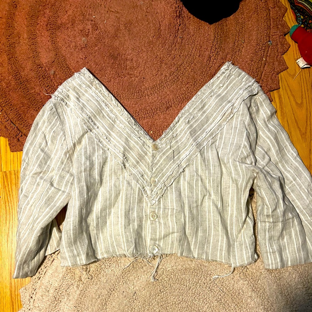 Boho button up crop top sz L - Picture 3 of 4